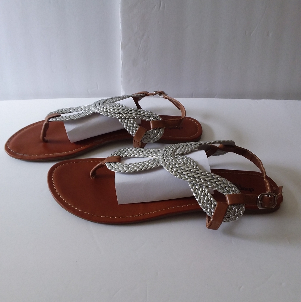 Charlotte Russe Silver Rope Design and Brown Strap Sandals - Picture 5 of 7